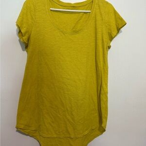 EILEEN FISHER Top S Slub Organic Cotton Jersey V-Neck Short Sleeve Yellow